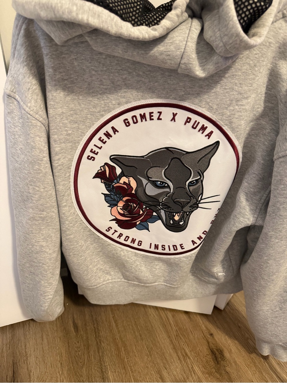 Puma Selena Gomez Gray Panther Graphic Crewneck with Maroon Accents